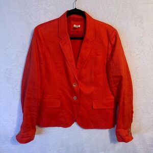 J.Crew Womens School Boy Poppy Red 100% Linen Two Button Blazer Jacket Size 14